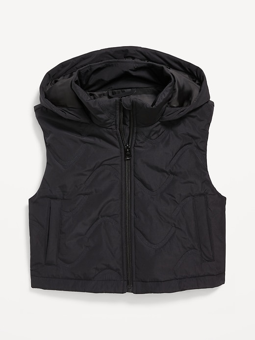 View large product image 2 of 3. Water-Resistant Quilted Cropped Hooded Vest for Girls