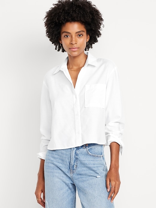 Image number 1 showing, Button-Down Oxford Crop Shirt