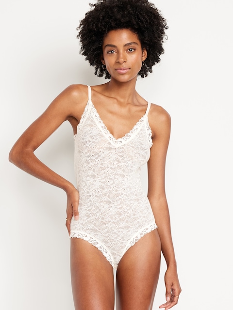 V-Neck Lace Bodysuit - White