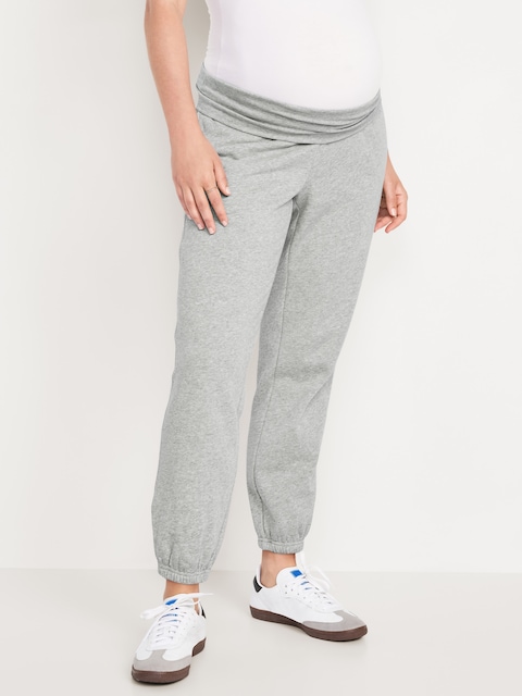 Maternity Rollover-Waist Jogger Sweatpants - Medium Heather Gray