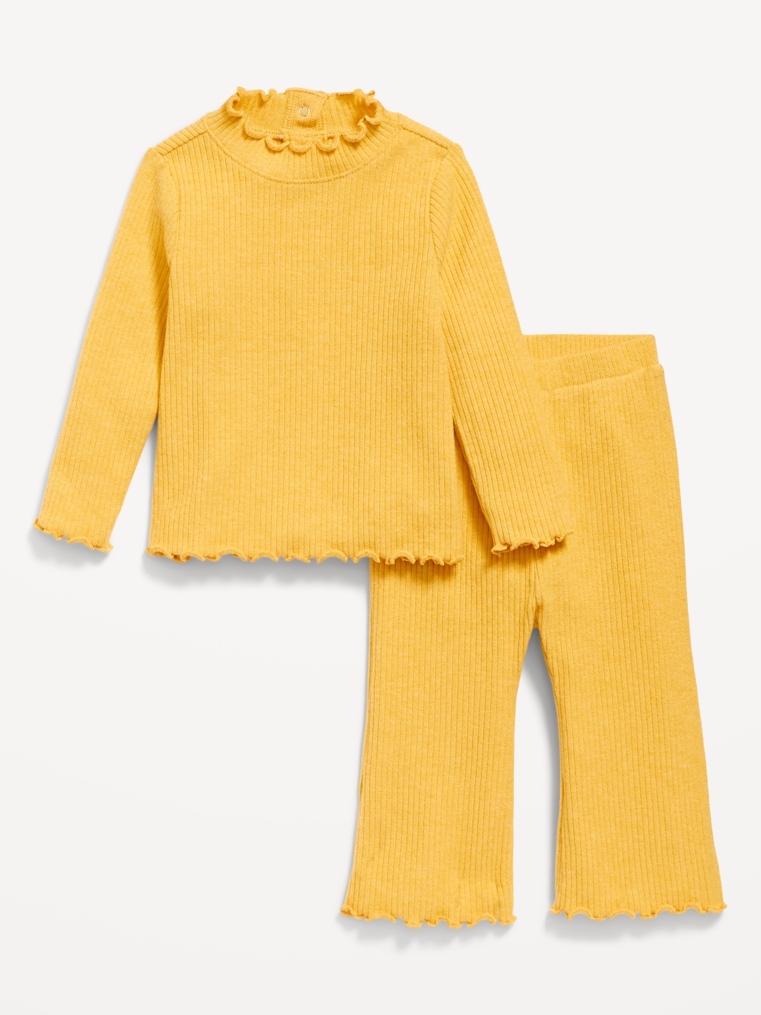 Plush Ribbed Long-Sleeve Top and Flare Pants Set for Baby