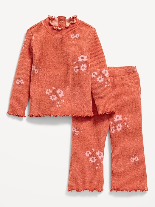 View large product image 1 of 2. Plush Ribbed Long-Sleeve Top and Flare Pants Set for Baby