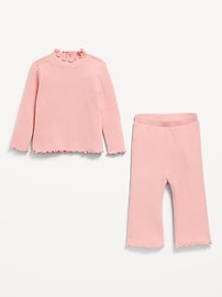 View large product image 3 of 3. Plush Ribbed Long-Sleeve Top and Flare Pants Set for Baby