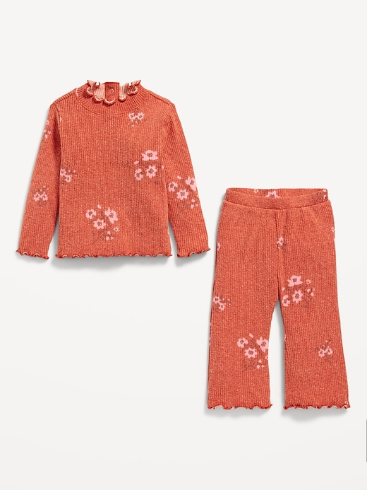 View large product image 2 of 2. Plush Ribbed Long-Sleeve Top and Flare Pants Set for Baby