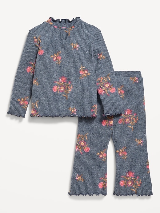 View large product image 2 of 3. Plush Ribbed Long-Sleeve Top and Flare Pants Set for Baby