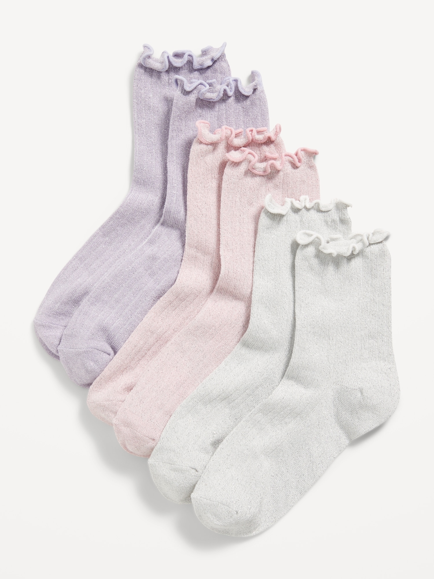 Ruffle-Cuff Quarter-Crew ocks 3-Pack for Girls