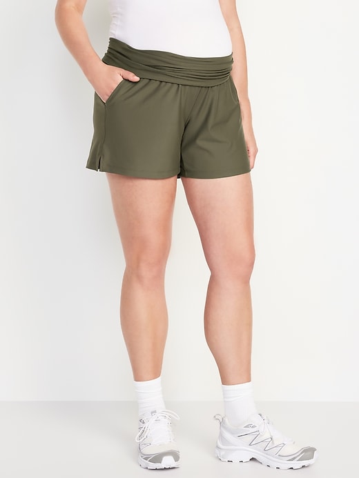 Image number 1 showing, Maternity Rollover-Waist PowerSoft Shorts -- 5-inch inseam