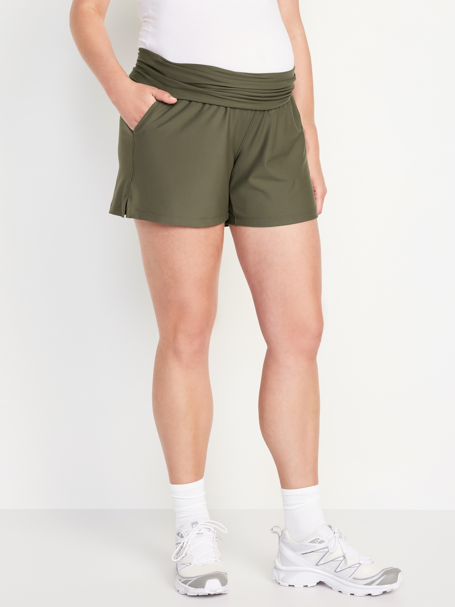 Maternity Rollover-Waist PowerSoft Shorts - 5-inch inseam