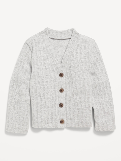 Cropped Button-Front Cardigan Sweater for Toddler Girls - Heather Gray