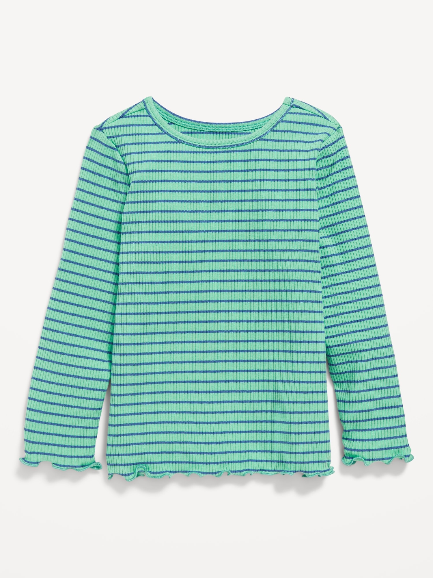 Printed Long-Sleeve Lettuce-Edge T-Shirt for Toddler Girls