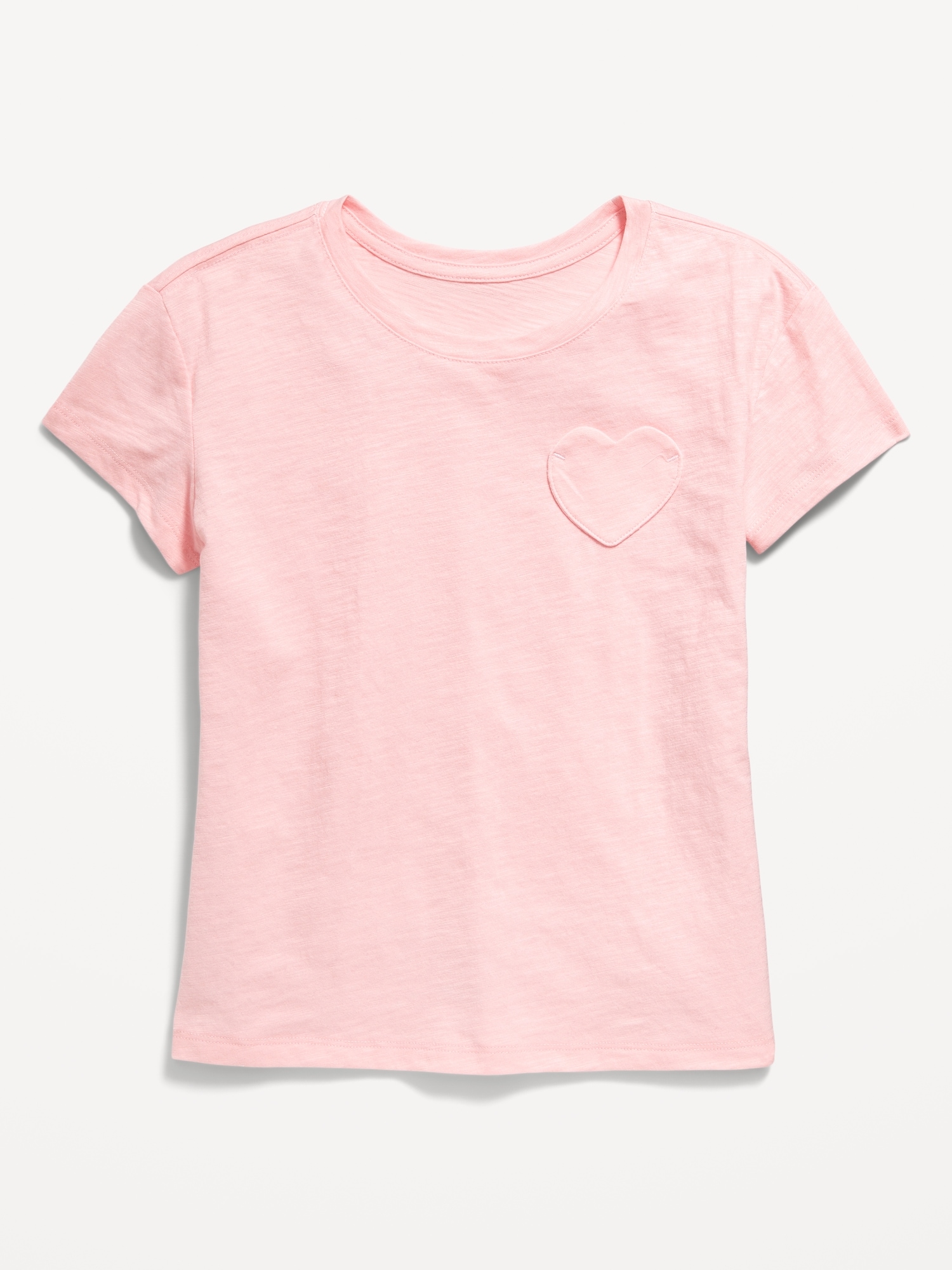 Softest Short-Sleeve Heart-Pocket T-Shirt for Girls - Pink