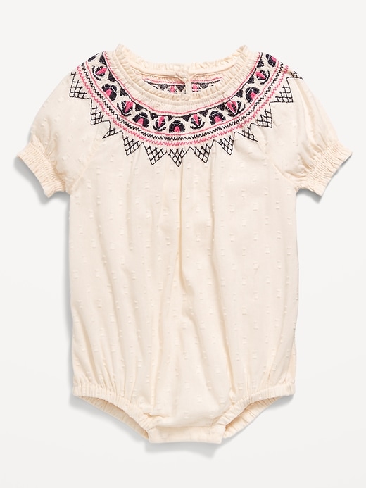 View large product image 1 of 3. Textured Dobby Embroidered One-Piece Romper for Baby