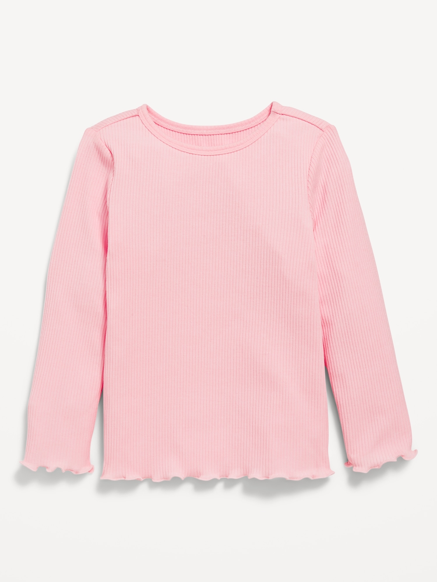 Long-Sleeve Lettuce-Edge Ribbed T-Shirt for Toddler Girls