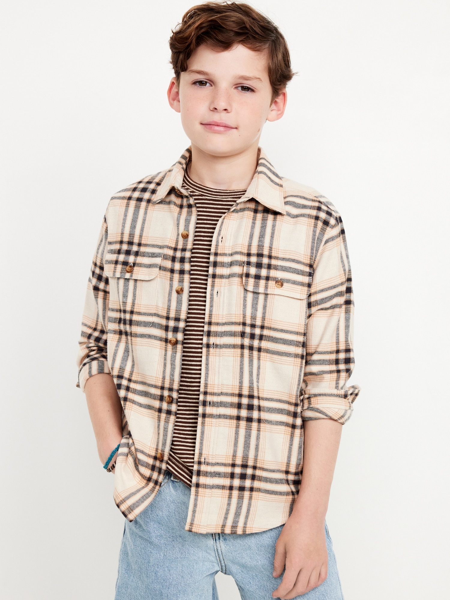 Soft-Brushed Flannel Pocket Shirt for Boys