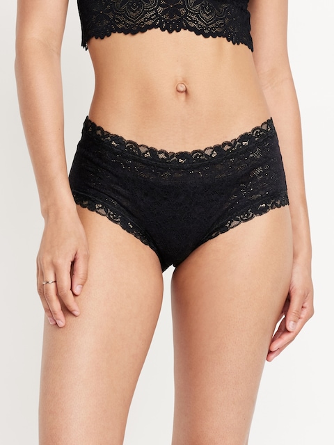 Low-Rise Lace Hipster Underwear - Black Jack