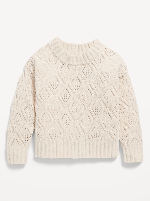 View large product image 1 of 2. Crew-Neck Pointelle-Knit Sweater for Toddler Girls