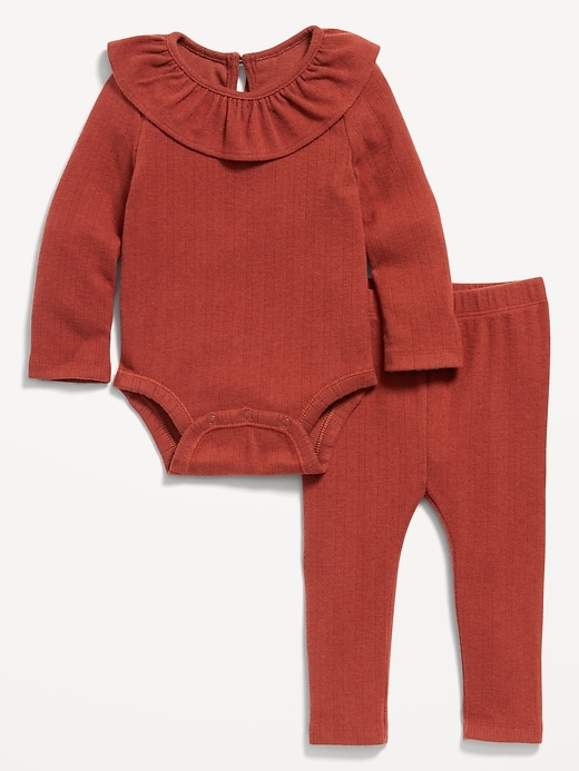 View large product image 1 of 2. Ruffled Pointelle-Knit Bodysuit and Pants Set for Baby