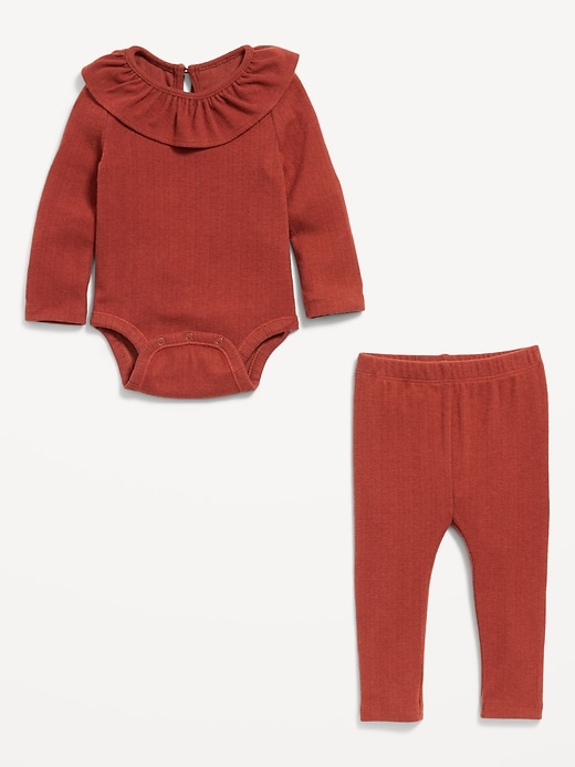 View large product image 2 of 2. Ruffled Pointelle-Knit Bodysuit and Pants Set for Baby