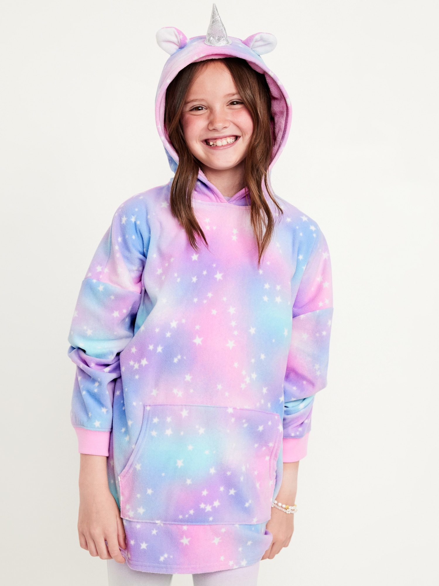 Oversized Critter Pocket Pajama Hoodie for Girls - Pink