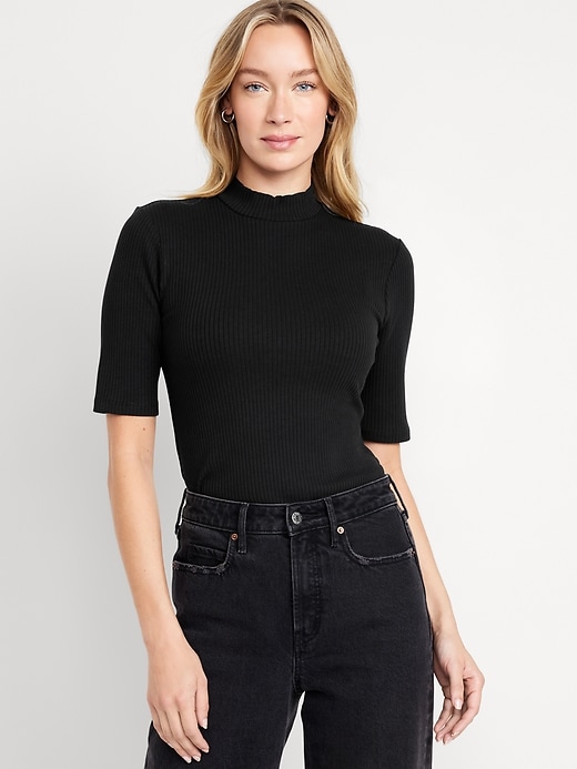 Image number 1 showing, Ribbed Mock-Neck Top