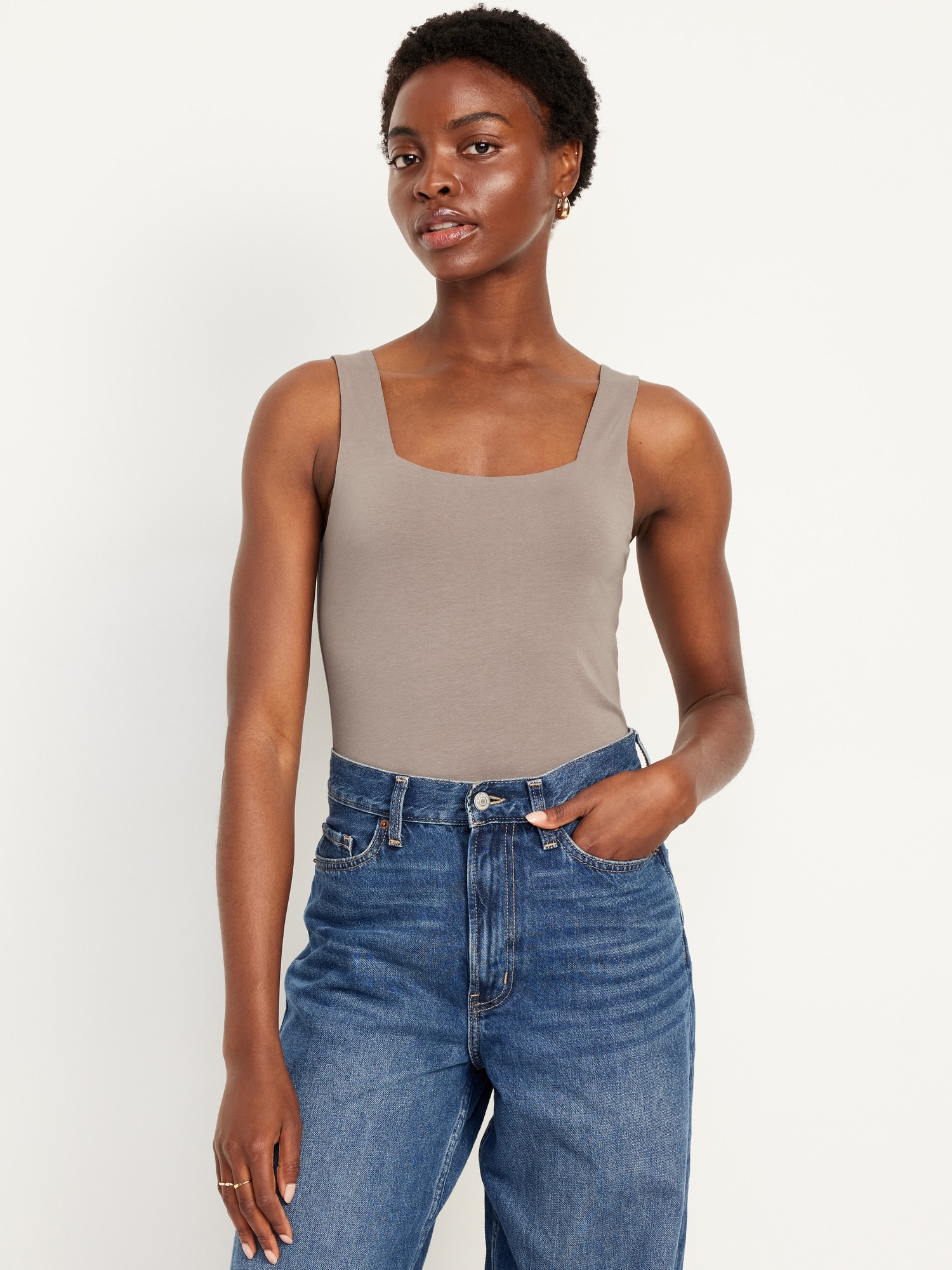 Square-Neck Tank Top Bodysuit