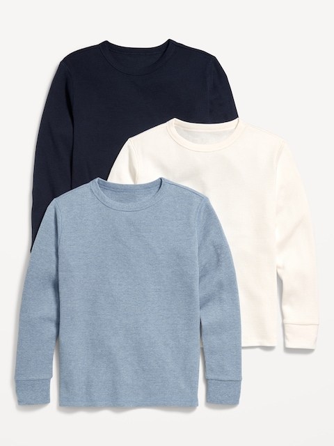 Long-Sleeve Thermal-Knit T-Shirt 3-Pack for Boys - Blue & Warm Tones