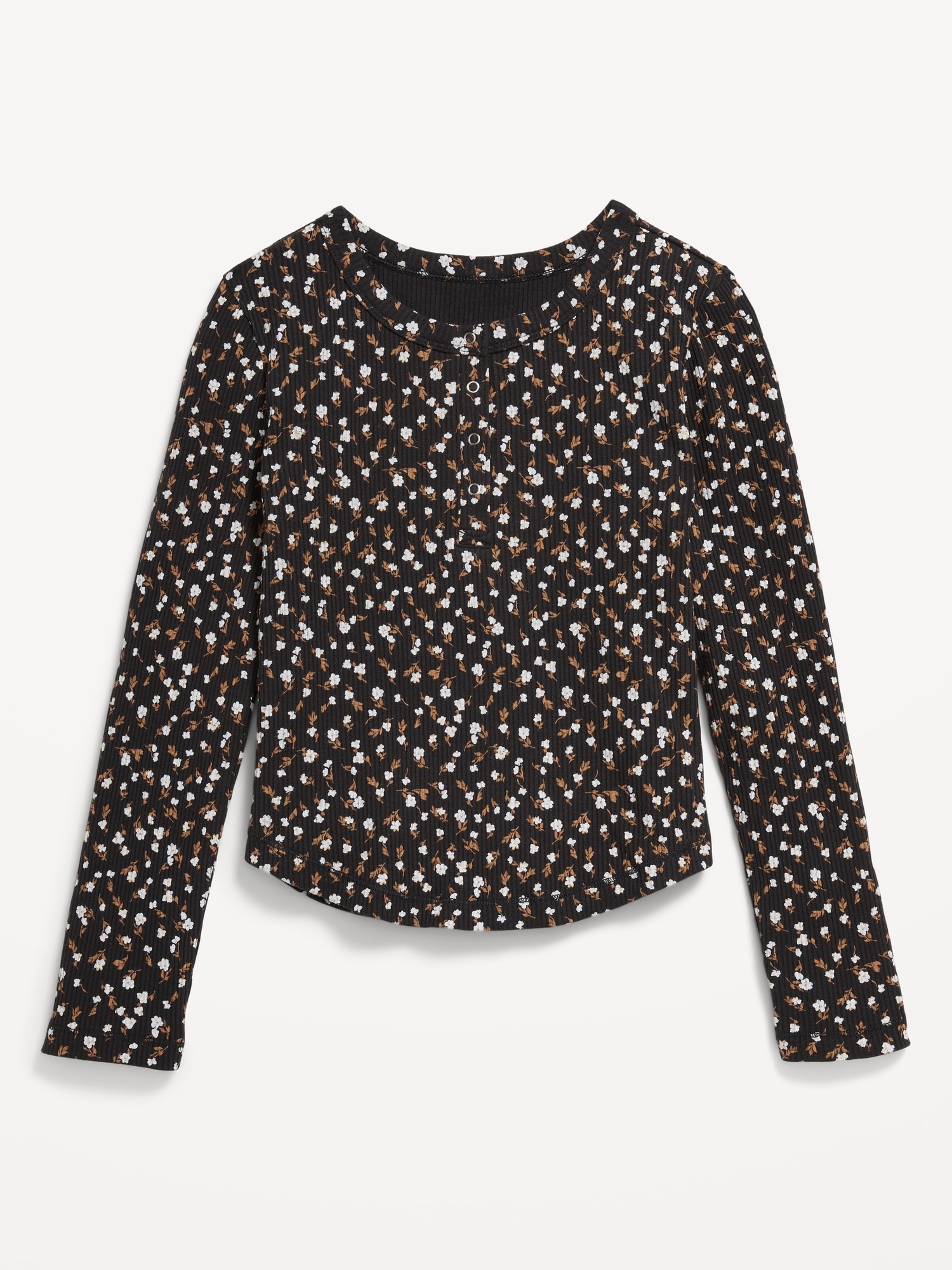 Printed Long-Sleeve Henley T-Shirt for Girls - Black