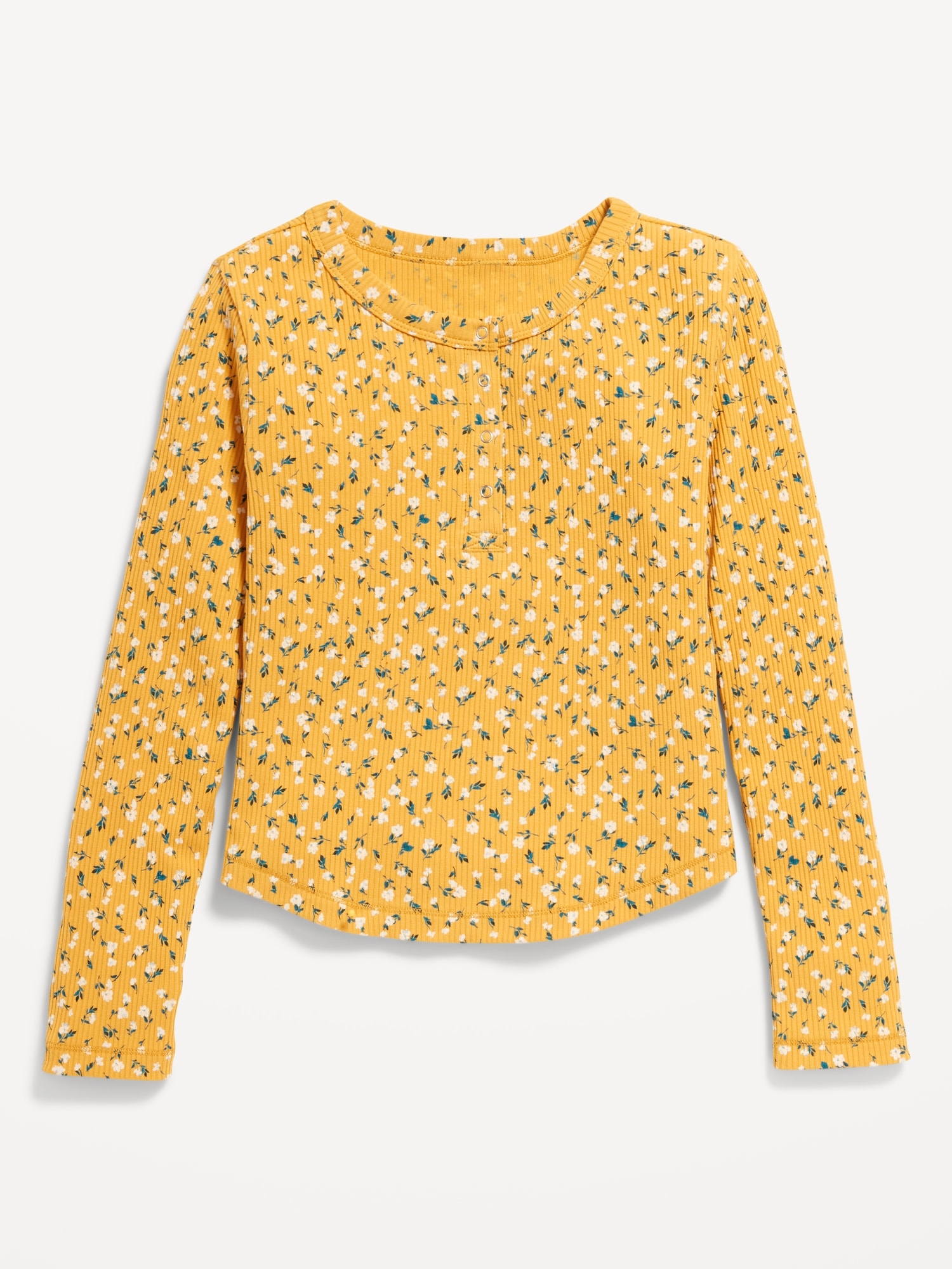 Printed Long-Sleeve Henley T-Shirt for Girls - Yellow