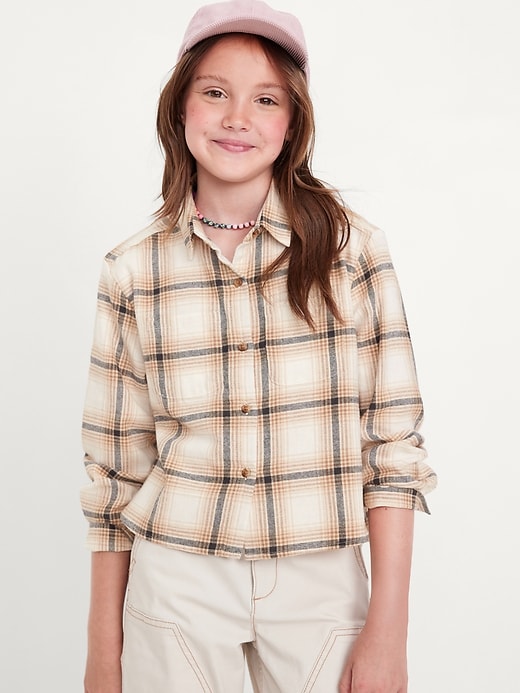 Cropped Long-Sleeve Plaid Pocket Flannel Shirt for Girls | Old Navy