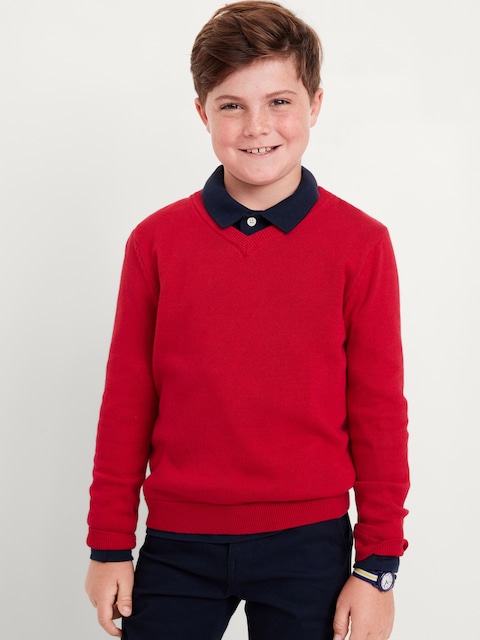 School Uniform Solid V-Neck Sweater for Boys - Red Tape
