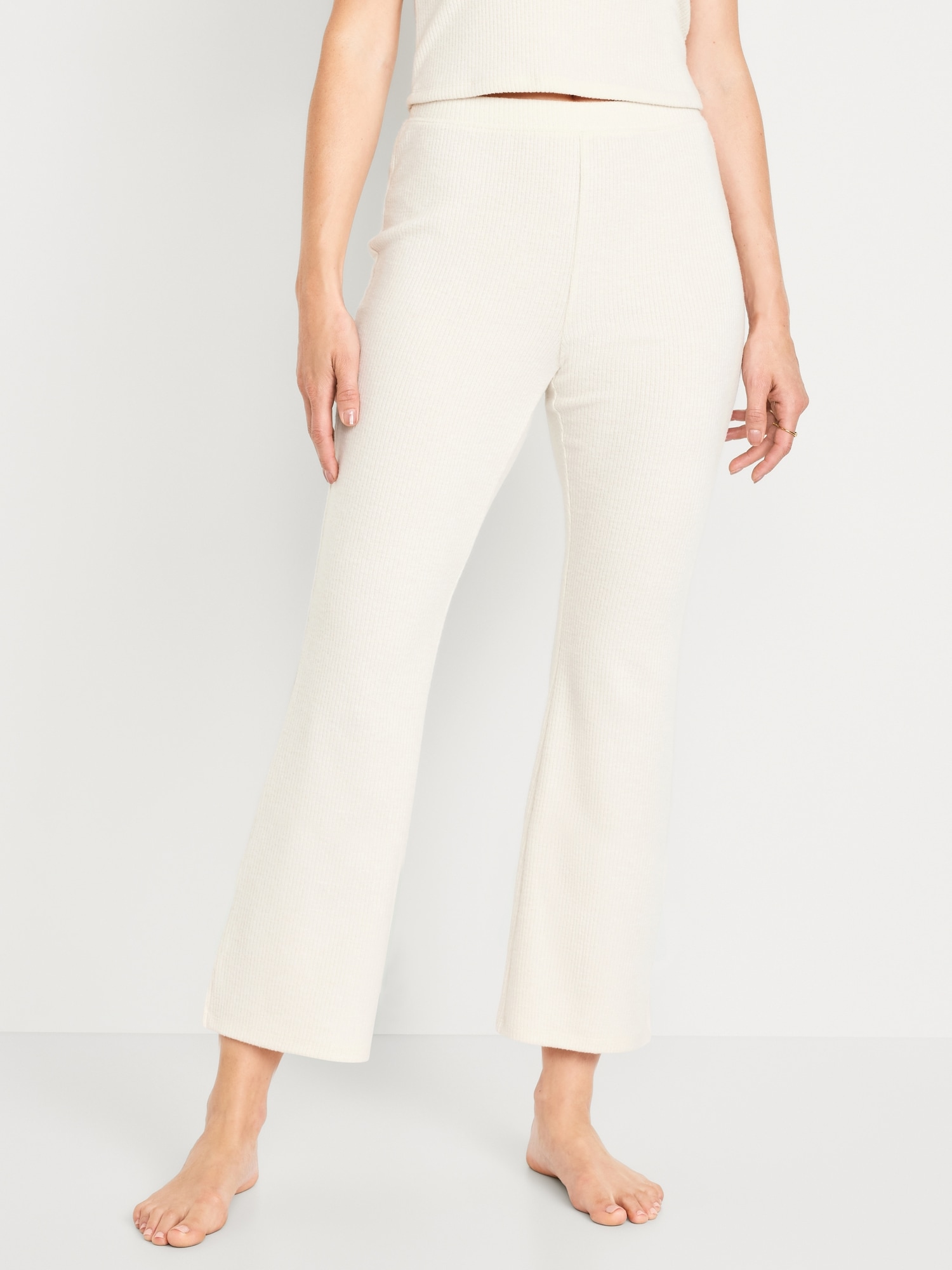 High-Waisted Ribbed Crop Flare Lounge Pants