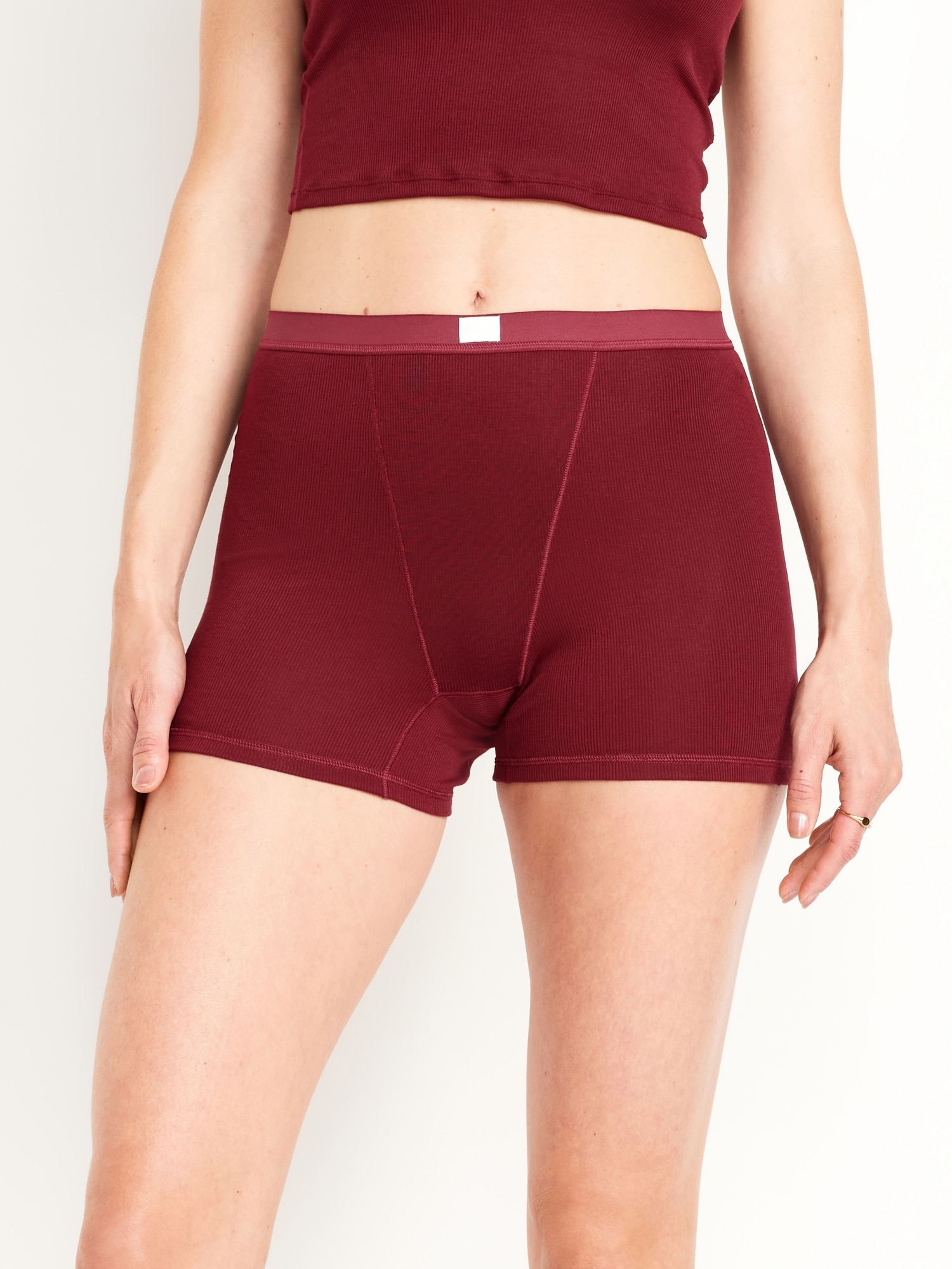 High-Waisted Ribbed Boyshort Briefs -- 3-inch inseam