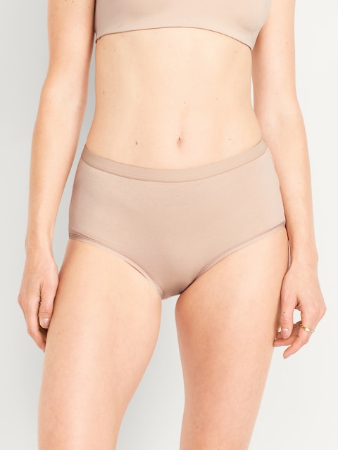 High-Waisted Everyday Brief Cotton Underwear - Beige