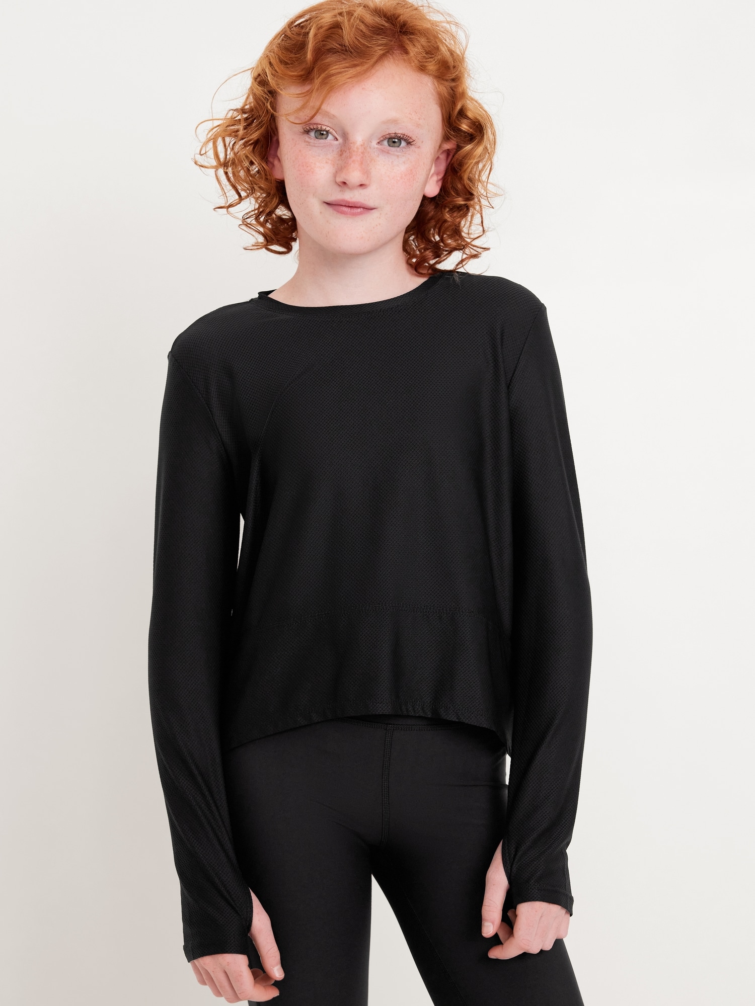 Long-Sleeve Curved-Hem Performance Top for Girls