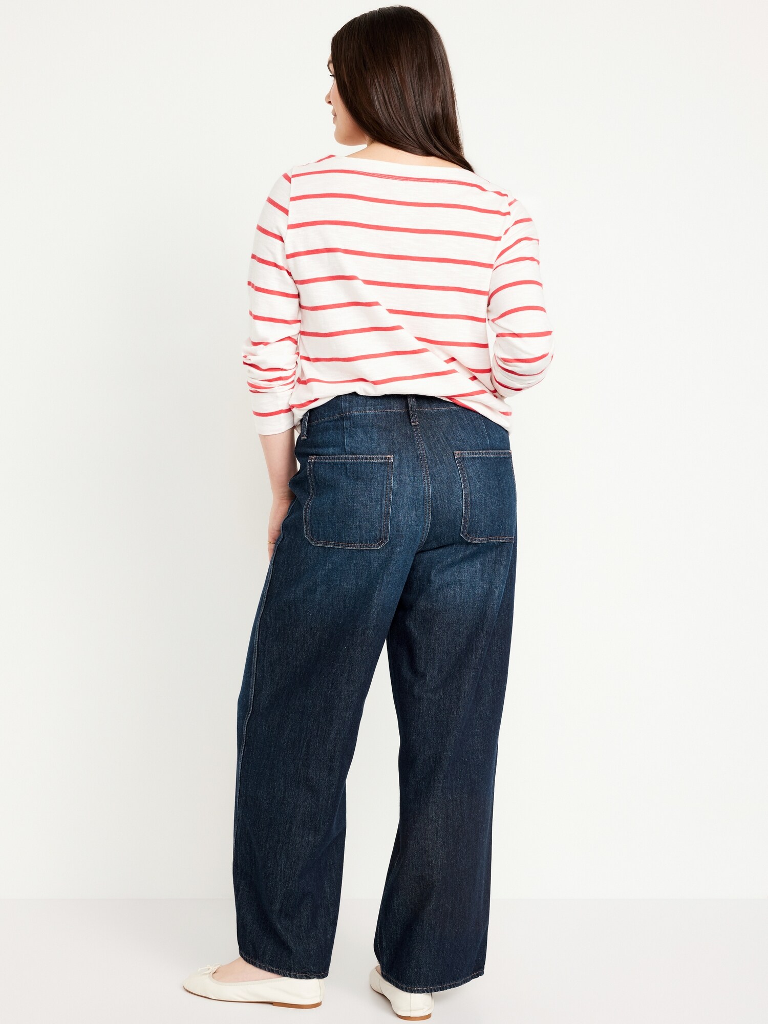 Женские джинсы Old Navy High-Waisted Baggy Wide-Leg Trouser, цвет: Тёмная варка — фото 5