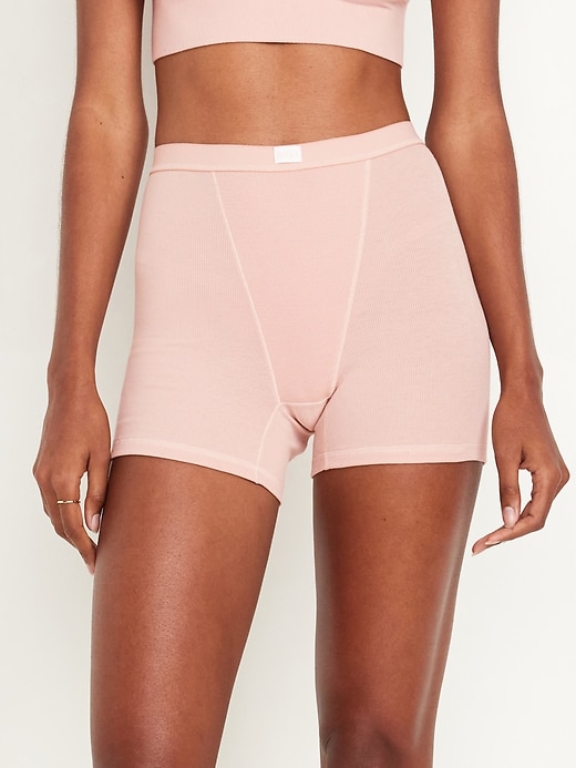 View large product image 1 of 8. High-Waisted Ribbed Boyshort Briefs -- 3-inch inseam