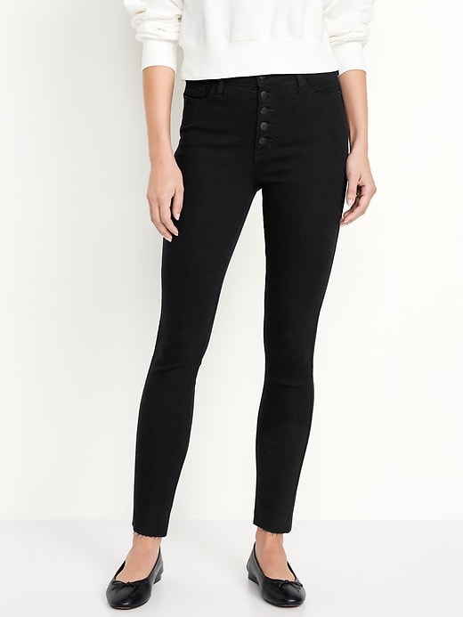 Image number 2 showing, Extra High-Waisted Button-Fly Rockstar 360° Stretch Super-Skinny Cropped Cut-Off Jeans