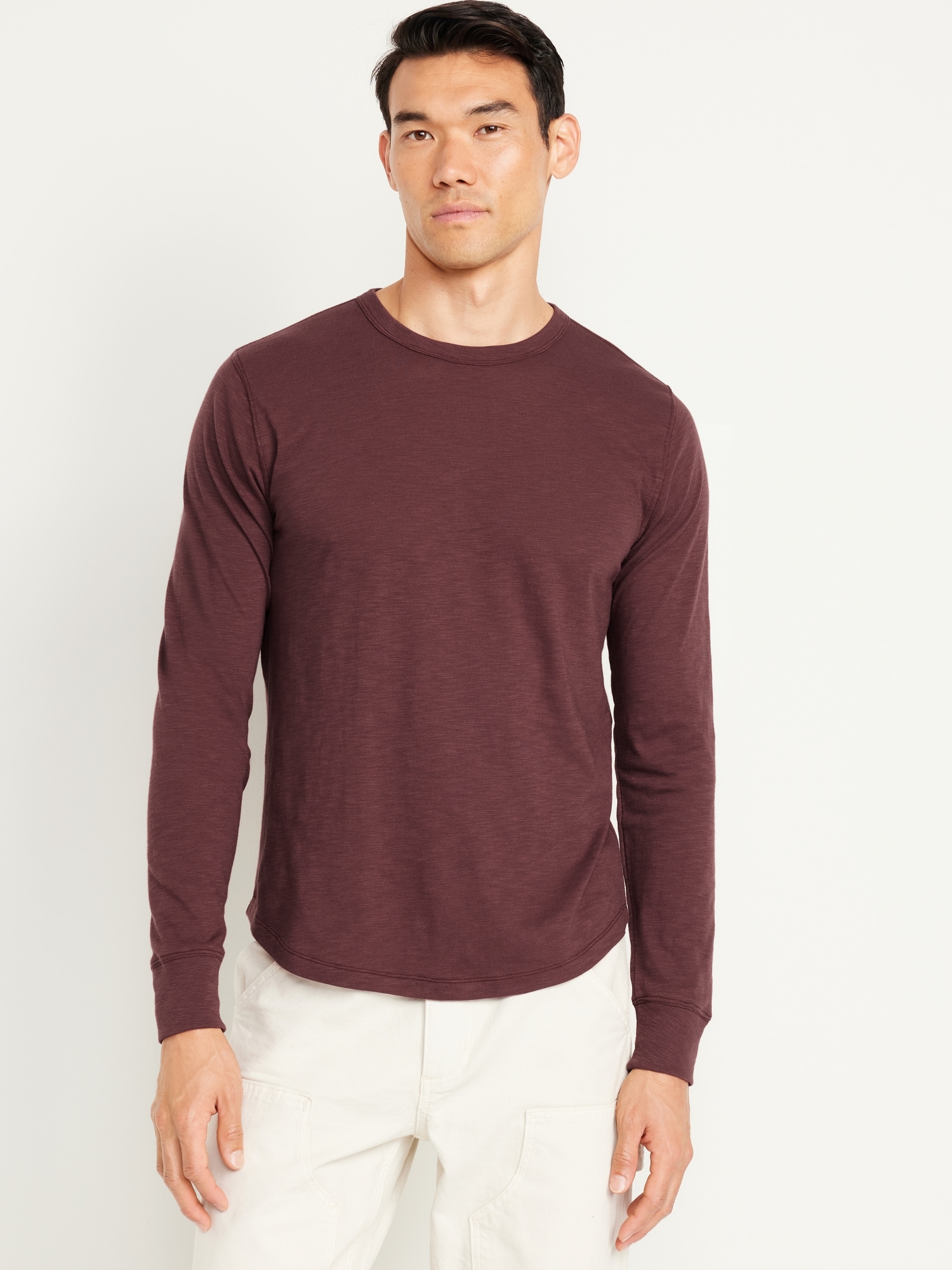 Curved-Hem Slub-Knit T-Shirt