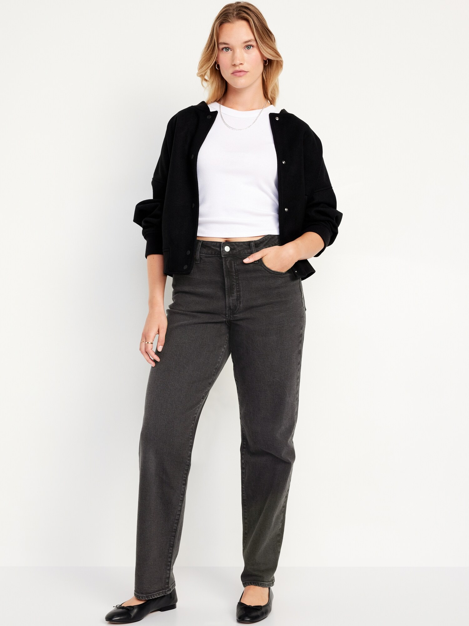Женские джинсы Old Navy High-Waisted OG Loose, цвет: Чёрный варёный — фото 4