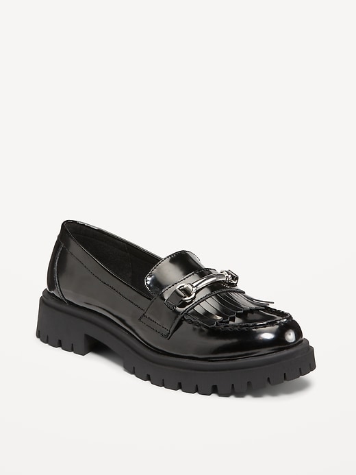 Image number 1 showing, Faux Leather Chunky Heel Loafers