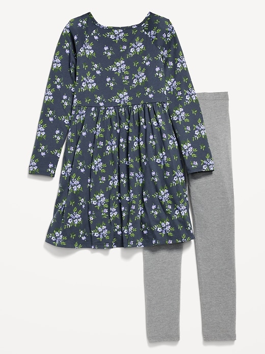 View large product image 2 of 2. Long-Sleeve Fit and Flare Dress and Leggings Set for Girls