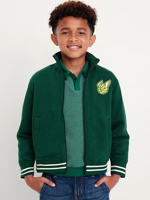 View large product image 1 of 4. Zip-Front Embroidered Patch Bomber Jacket for Boys