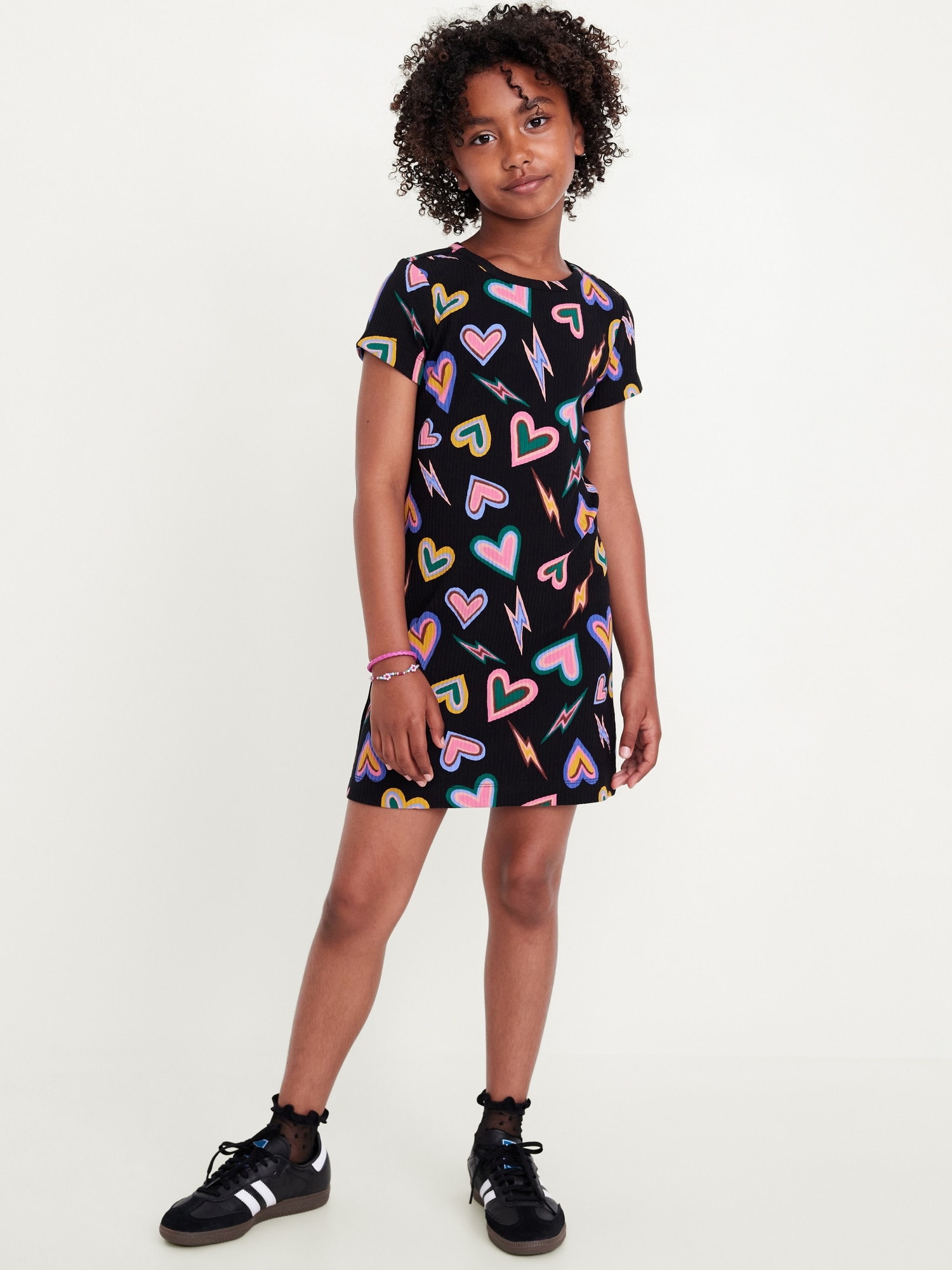 Printed Short-Sleeve Ribbed Dress for Girls