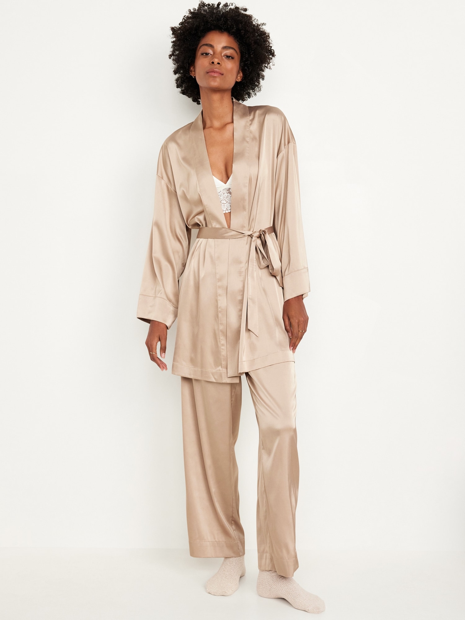 Satin pajamas with robe sale