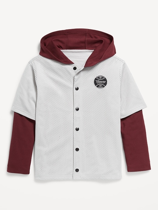 View large product image 2 of 3. 2-In-1 Long-Sleeve Snap-Front Hooded Jersey for Boys