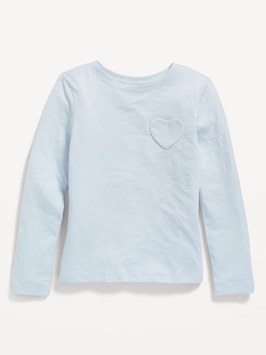 View large product image 1 of 1. Softest Long-Sleeve Heart-Pocket T-Shirt for Girls