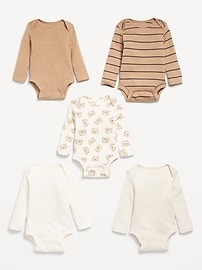 View large product image 3 of 3. Unisex Long-Sleeve Bodysuit 5-Pack for Baby