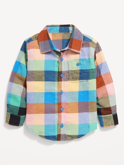 Cozy Long-Sleeve Plaid Pocket Shirt for Toddler Boys - Rainbow