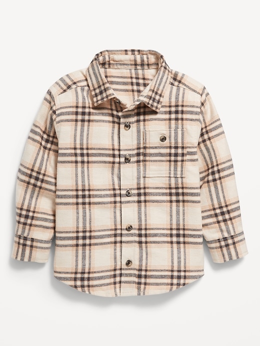 View large product image 1 of 2. Cozy Long-Sleeve Plaid Pocket Shirt for Toddler Boys