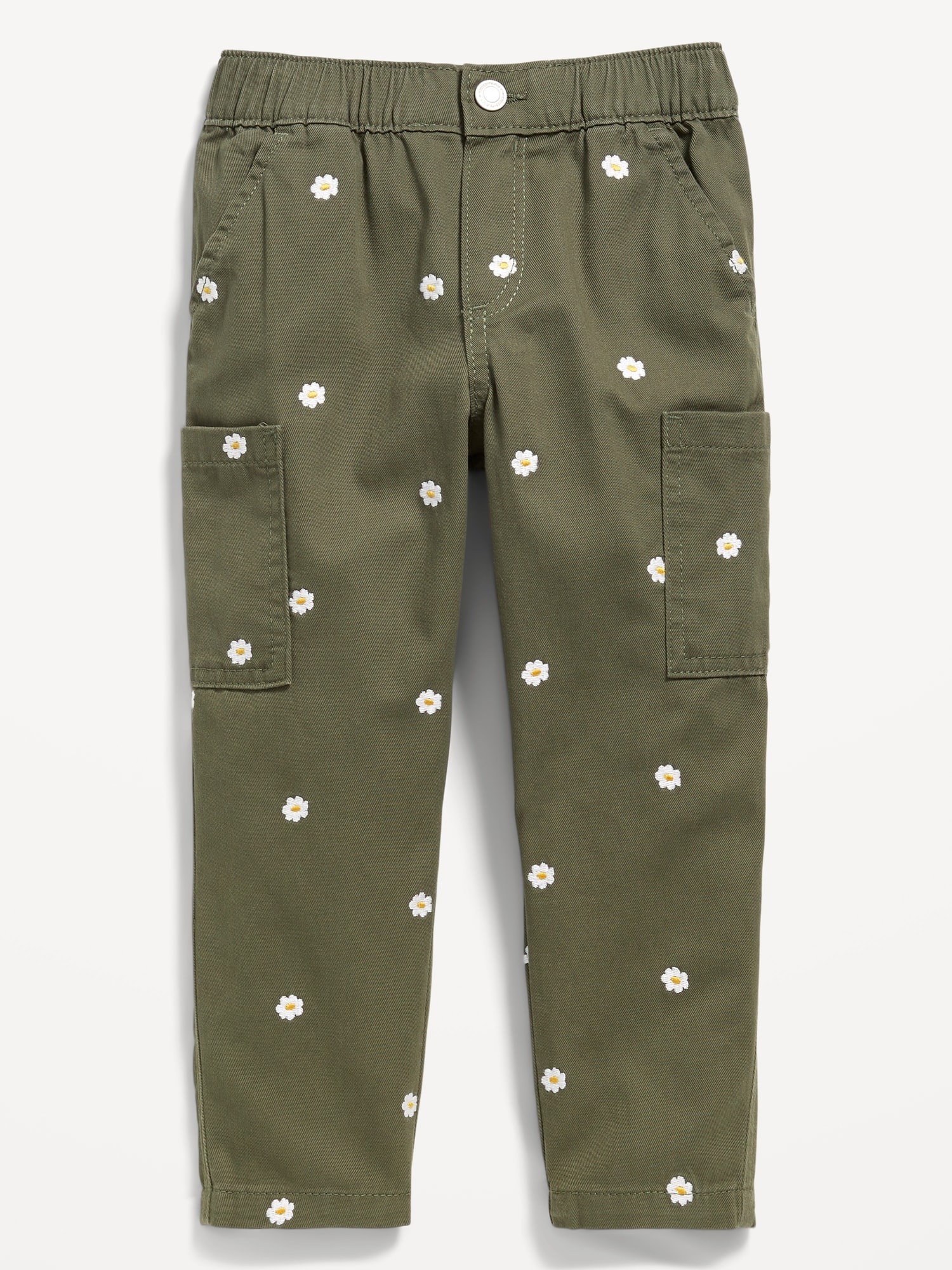 High-Waisted Embroidered Cargo Balloon Pants for Toddler Girls